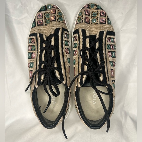 Free People Vionic Catch Me If You Can Embroidered Black and Tan Sneakers - Picture 7 of 10